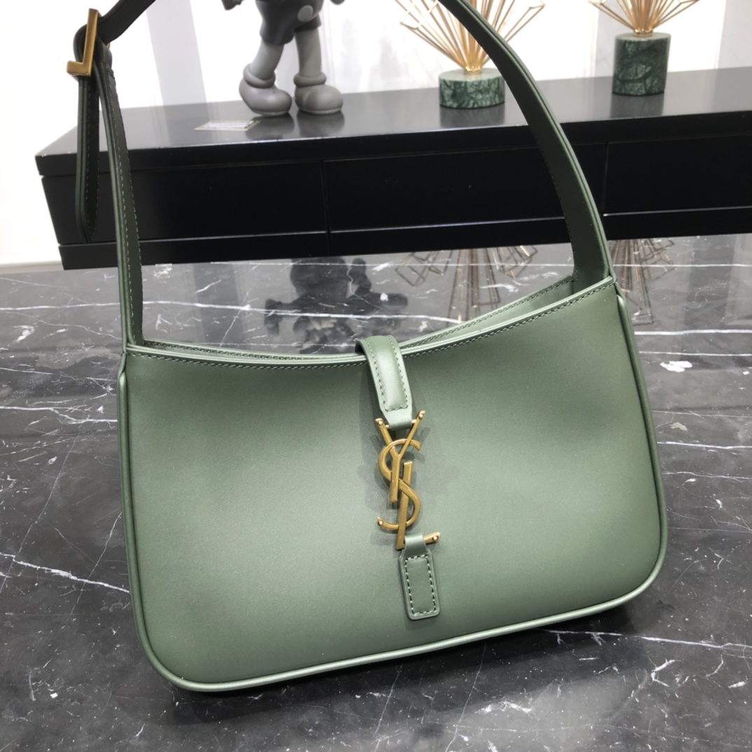 Saint Laurent LE 5 A 7 Smooth Calfskin Shoulder Bag Handbag Green 657228